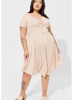 Torrid Blush and White Striped Tie-Front Midi Dress